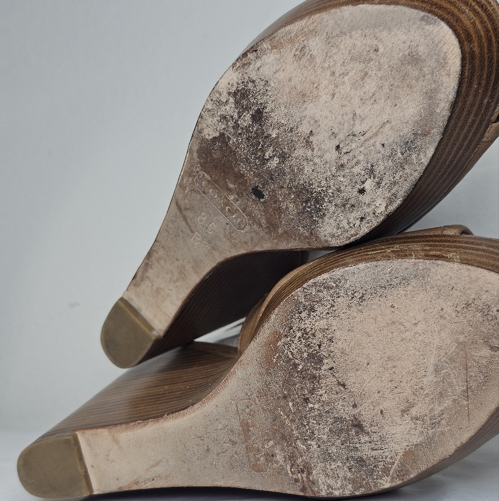 Coach Juday Leather Brown, Peep Toe Platform/Wedges, Women's Size 8.5B - Picture 5 of 6